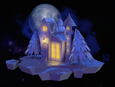 Night castle 3d blender game design light