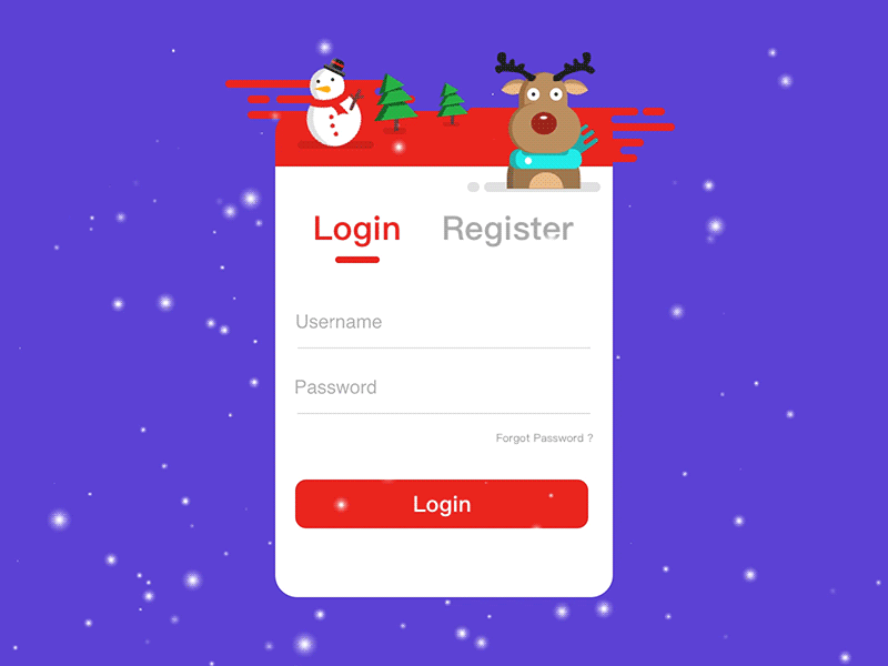 Principle 2 log in animation app card christmas deer gif log in login principle register registration ui