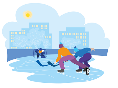 Skating rink in town illustration vector winter
