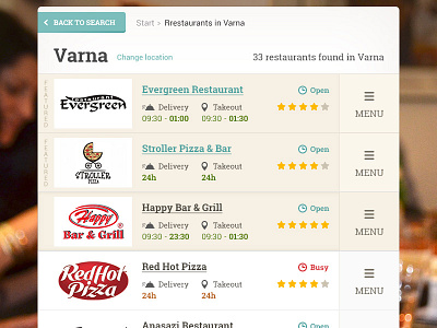 eathome.nu - Restaurant List delivery design eat food home list order restaurant