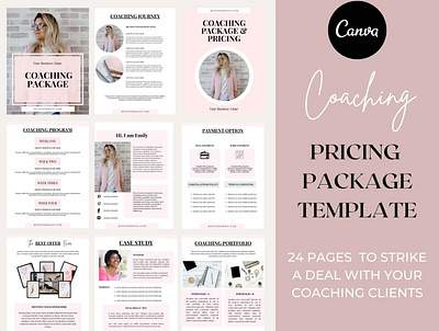 Coaching Package Pricing Template Canva businessproposal canvatemplates clientonboarding clientwelcome coachingpackage coachtemplate ebooktemplate leadmagnettemplate pricingguidetemplate servicesandpricingtemplate servicesguide welcometemplate