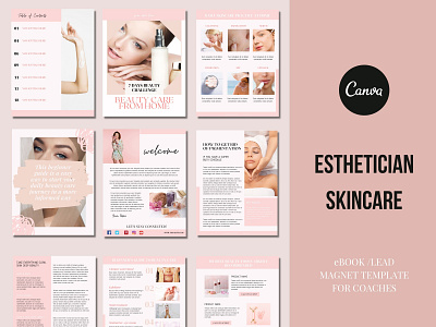 Esthetician Ebook template Canva business ebook template canva skincare canvatemplates design template ebook canva template ebook template esthetician ebook lead magnet template opt in template skincare business skincare ebook workbook template