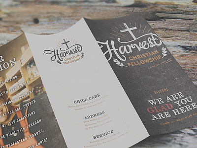 Harvest Christian Fellowship Mockups bulletin church coffee logo mockup site stamp texture work
