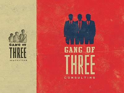 Gang of Three branding colors found font guys logo people silhouette texture type