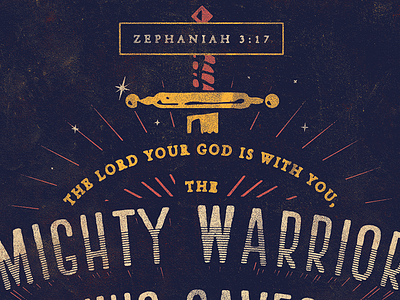 Zephaniah 3:17 100 verses bible color rays rough sword texture type verse vintage warrior