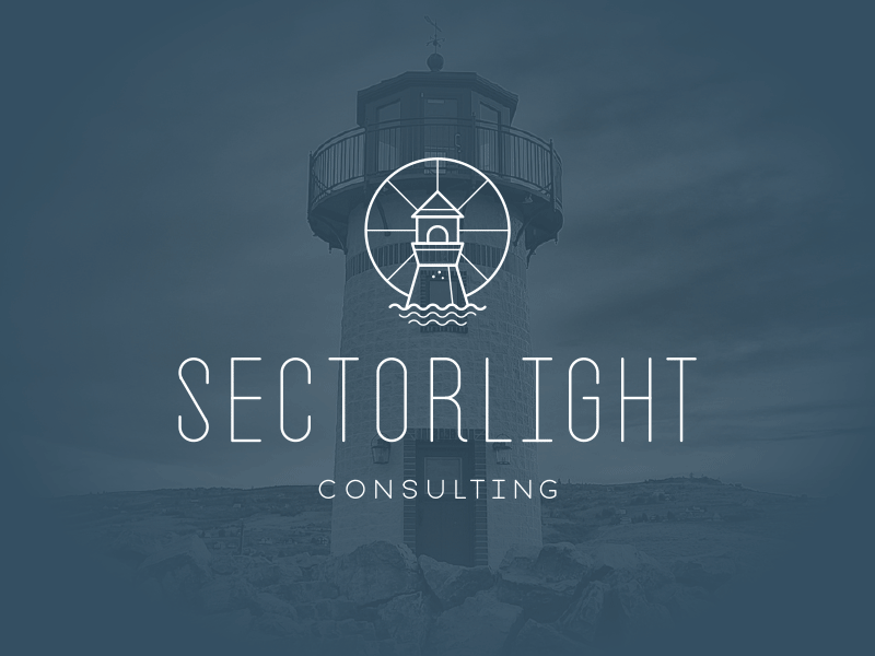 Sectorlight Logo branding clean color condensed light lighthouse line logo presentation tall type water