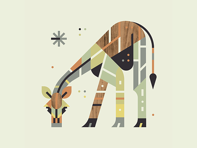 Triangle - Drinking Giraffe 50s color illustration retro simple texture vintage wood