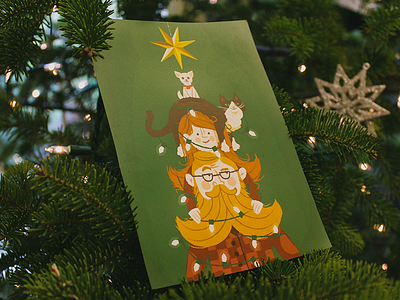 Merry Christmas Dribbble! cat christmas dog family funny happy holidays holidays lights star tree