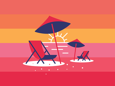 Beach Chairs beach chairs gradient sun sunrise sunset umbrellas