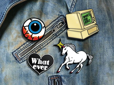 80s Jacket Pins 10080sart 80s computer eye eyeball lapel love pin pins quote unicorn