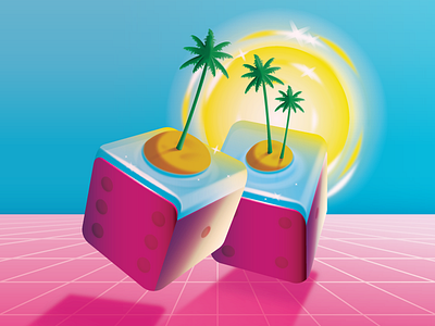 Par-a-dice 10080sart 80s ad beach dice layout magazine ad palm trees paradise summer sun water