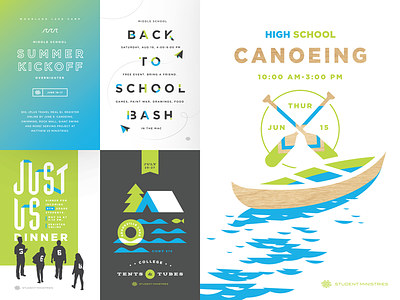 Student Ministries Postcards camping canoe color layout paddle paper airplane postcards school seal students summer type