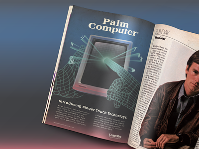 80s Palm Computer ad 10080sart 80s ad computer gradient hand magazine phone retro technology touch screen vintage