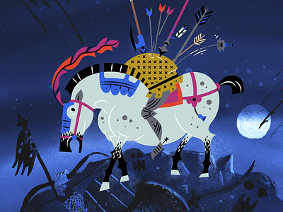 Love & War battlefield horse knight night sky nighttime stars storybook war