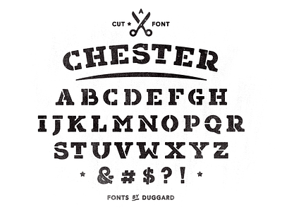 Chester Font alphabet bold cut font scissors serif slab texture type