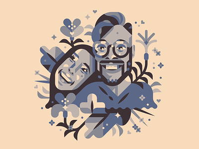 Christian & Christina 2020 anniversary circle clean couple face faces family flowers glasses happy illustration love one year people plants portrait shapes simple smile