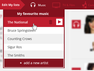 favorite music dropdown add new dropdown list player ui user interface