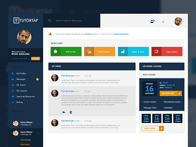Tutortap Dashboard blue dashboard messages profile ui user interface