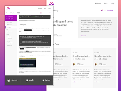 Multicolour Updates api blog branding design documents flat logo pink purple ui web design
