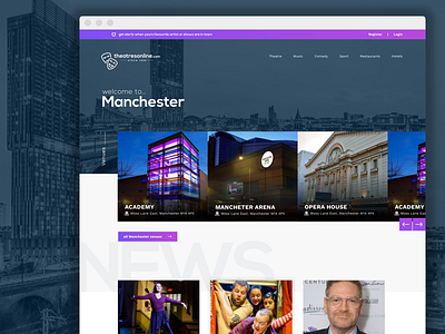 Location page for Theatres online app clean design desktop flat minimal purple typography ui web web design
