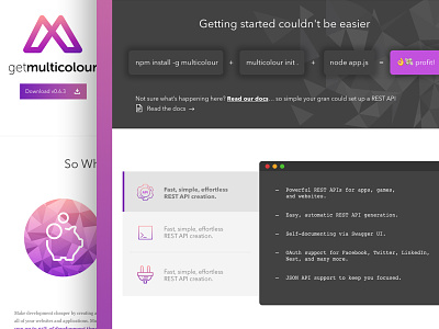 Multicolour Home Page api browser design development grey home logo purple steps ui web design