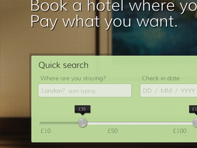 Hotel Haggle - Home Page Detail Search input field slider ui user interface web design