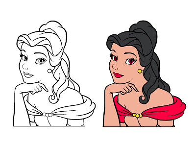 Princess Fancy Line Drawing Redraw coloring illustraion recreation redraw