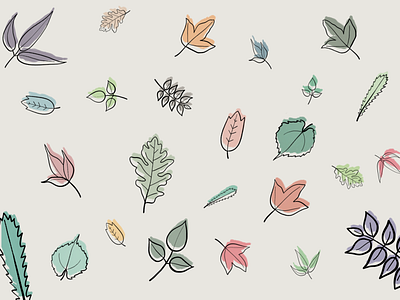Varieties of Leaves background banner flat graphic design minimalist