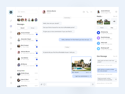 Real Estate Chat Page chat clean contact dashboard design inbox landing page mail mailbox meeting message messanger realestate skype ui ux video call web whatsapp