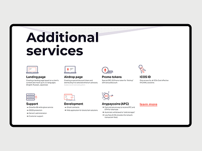 icobox Landing Page — Additional services benefits ico icons landing page services