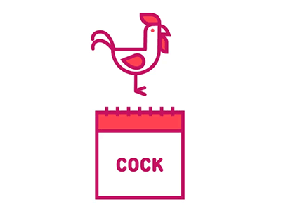 Cock calendar cock contours jumping lines red white