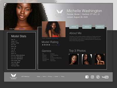 Profile Challenge#006 Dark Theme - Model Profile branding challenge dailyui design logo ui ux