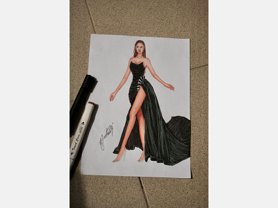Black Dress | Drawing art drawing dribbble fashion fashiondesign fashiondesigner stone