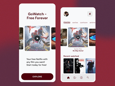 GOWATCH - Free Online Cinema (App Design) app app design cinema creative figma free mobile mobile app netflix product design streaming ui uiux ux web