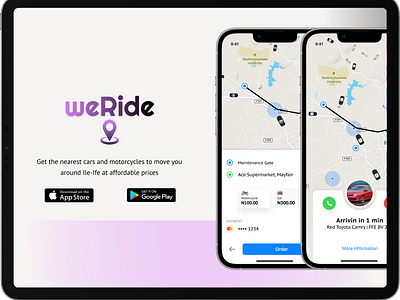 weRide - A ride-hailing app app automibile cab service case study design landing page research ui ux