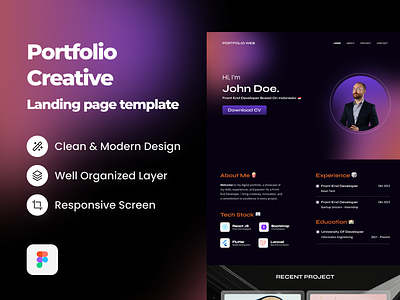 Creative Portfolio - Modern Landing Page clean dark design landing page modern portfolio ui ux web website