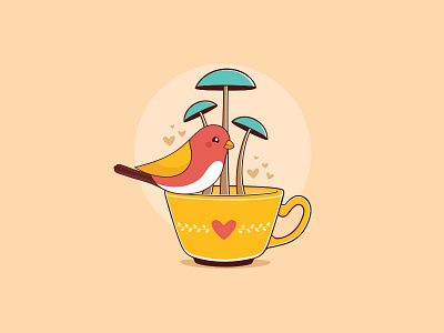 Cooffe bird bird cooffe cup love mushroom tea