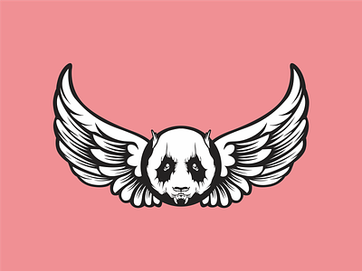 Panda with angel wings logo emblem