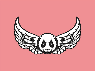 Panda with angel wings logo emblem