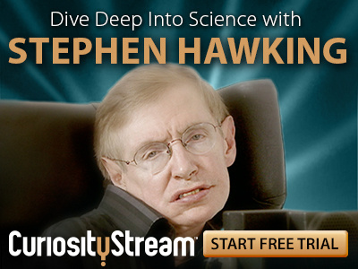 Stephen Hawking banner ad big bang theory black holes curiositystream dive deep documentaries science stephen hawking