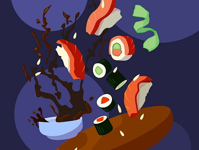 Sushi set 2d art flat food illustration sushi vector