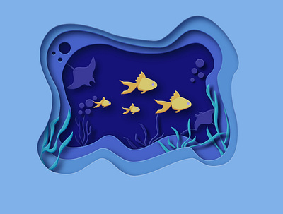 "At the depth of the ocean" 2d adobeillustrator art illustration ocean papercut vector