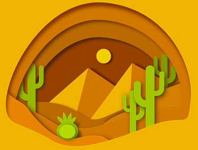 Desert 2d art desert illustration paper cut vector