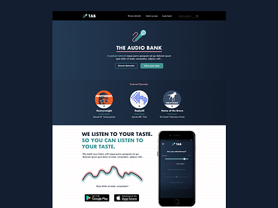 Landing Page For Concept Podcast Service app dark dark theme home of the brave iphone landing page microphone pod cast podcast replyall website wip