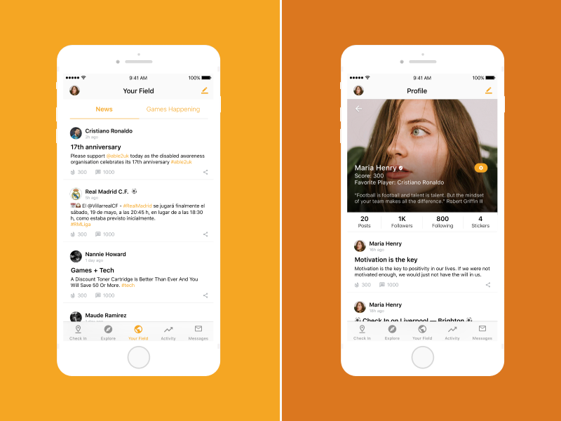 Football Field news mobile ux ui field football