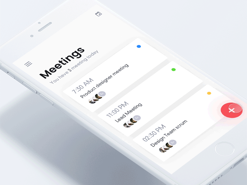 AI powered- Schedule a meeting animation app clean date event fab gif johnyvino meeting model navigation principle