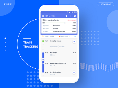Landing page- Train tracking android app cards date johnyvino material minimal sketch tower tracking train transport