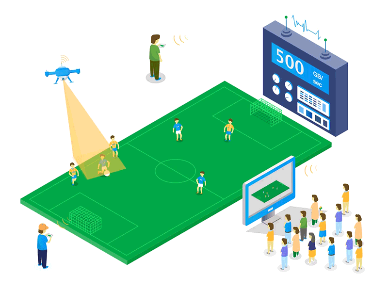 Artificial Intelligent Drone broadcasting camera cdn cloud football ip isometric johnyvino live storage ui ux