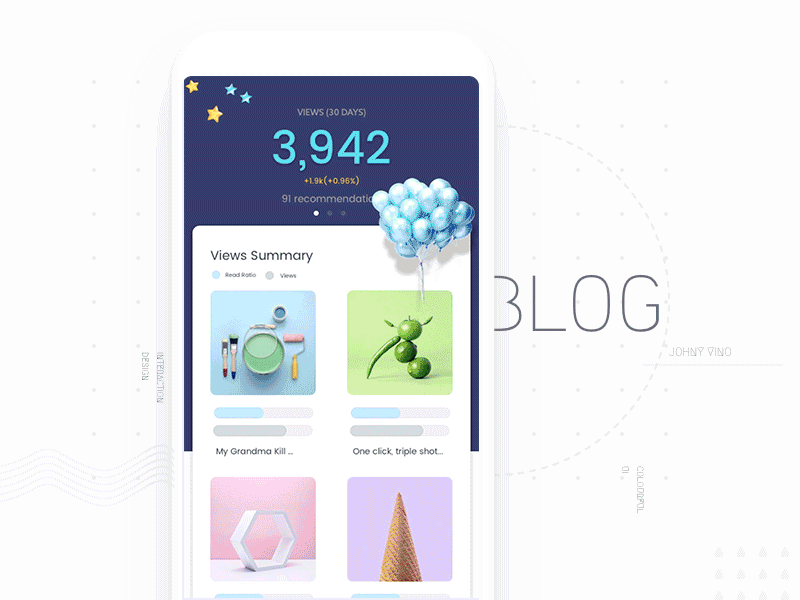 My Blogs app johnyvino clean animation principle writer content medium blog gif ux ui ios