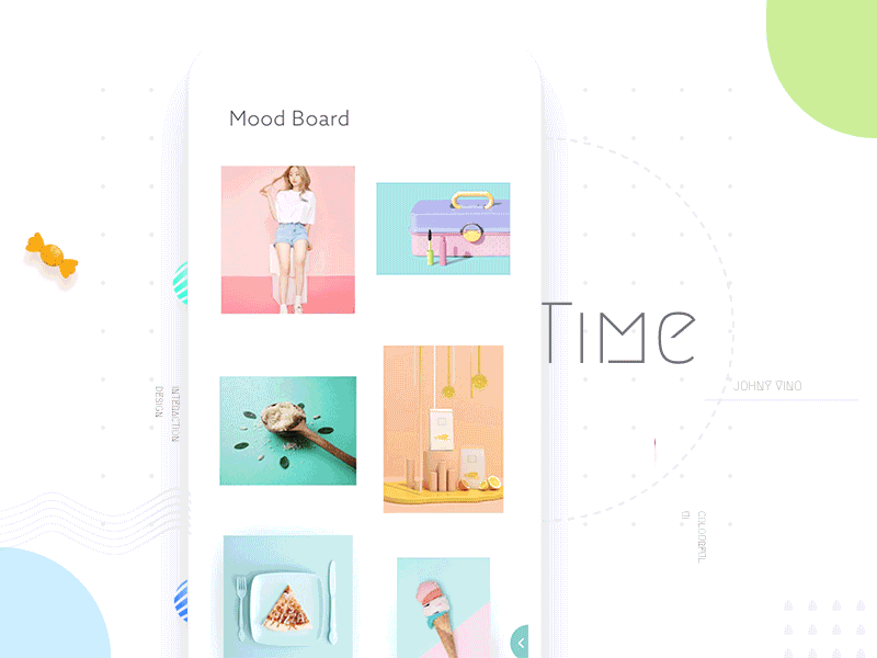 Time travel Interaction in Gallery animation cards colors fluent interaction johnyvino moodboard moodshot motion photo principle viewer